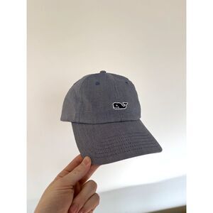 VINEYARD VINES denim whale embroidered leather baseball hat cotton preppy